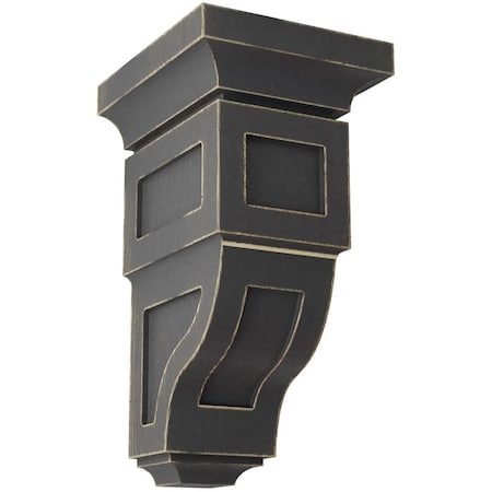 Ekena Millwork 4"W x 4 3/4"D x 8"H Small Reyes Wood Vintage Decor Corbel, Black CORWD04X04X08RYBL